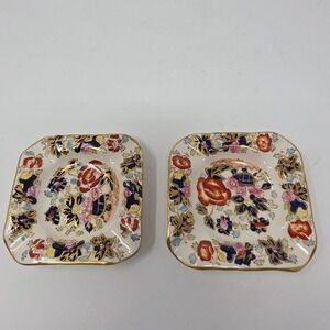 Vintage Masons Mandarin Imari Ironstone Square Ashtrays Gold England Lot Of 2
